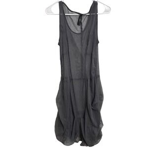 Porto Sheer Mesh Lagenlook Balloon Hem Dress Charcoal Gray Artsy Oversized 3 L